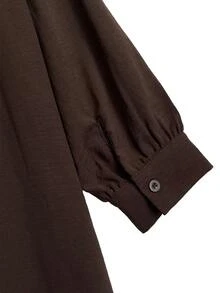 EMERY ROSE Plus Size Women's Autumn Fashion Casual Loose Everyday All-Match Versatile Small V-Neck Brown Batwing Sleeve Dress - Brown - View 3