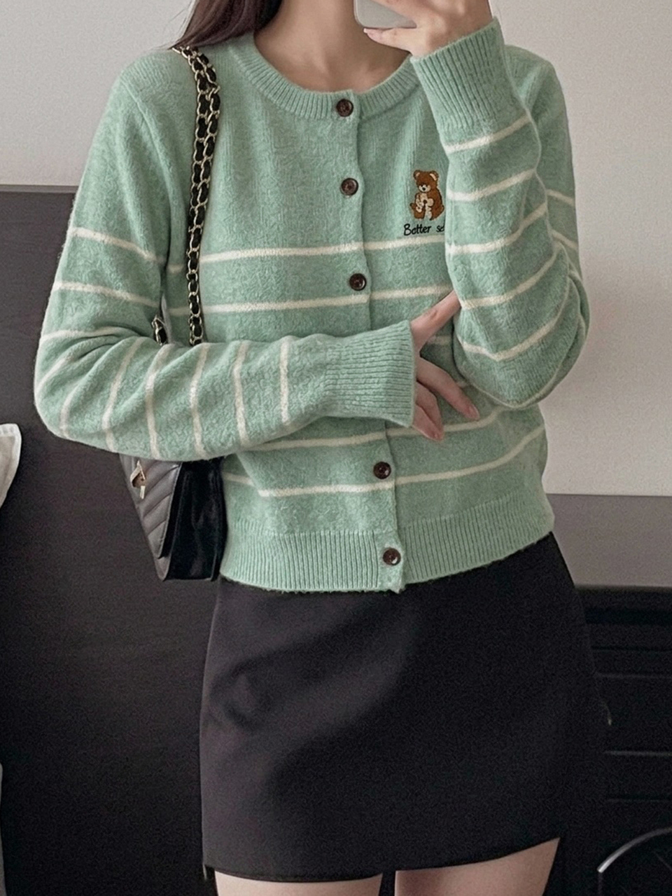 Contrast Stripe Pattern Embroidered Loose Long Sleeve Casual Vacation Korean Style Daily Wear Autumn/Winter Knit Cardigan For Women