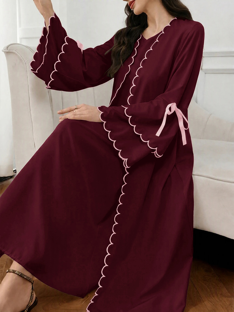 Al Najma Women's Elegant Bowknot Tie-Up Abaya - Purple - View 7