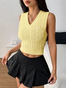 SHEIN PETITE 女款商務休閒短版針織背心 - 淡黃色 - 查看 3