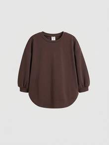 SHEIN 女童簡約百搭寬鬆T恤與內搭褲休閒套裝 - 咖啡棕 - 查看 4