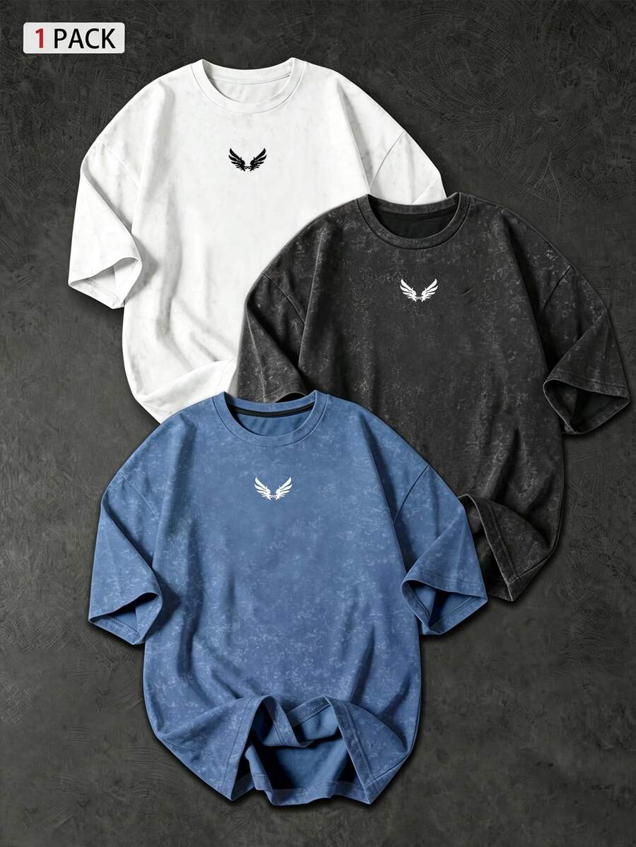 Sport MetroGents Men's Wing Print Short Sleeve Sports T-Shirt, Gym - 藍色 - 查看 1