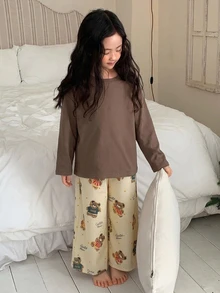 Dazy Kids 女童秋季圓領針織長袖T恤＋長褲居家休閒套裝 - 黃色 - 查看 8