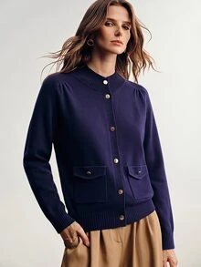 Briarwyn Women's Vintage Button Long Sleeve Pocket Knit Cardigan - Royal Blue - View 7