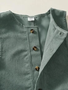 SHEIN 中性嬰兒男/女童、幼兒 2件組秋冬休閒百搭燈芯絨加厚吊帶褲，嬰兒吊帶褲/連身衣，嬰兒冬季衣物，復古風 - 彩色 - 查看 6