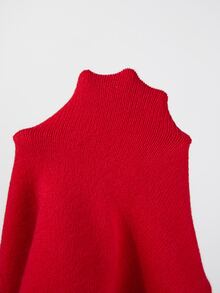 SHEIN Women Fall Winter Off‑Shoulder Knit Sweater Merry Letter Embroidery Lantern Long Sleeve Pullover - Red - View 5