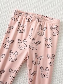 Cozy Pixies 3件組女嬰休閒舒適百搭可愛兔子刺繡圓領加厚抓絨棉背心外套附鬆緊腰長褲套裝，秋冬可愛滑雪、外出、日常、玩耍、假日穿搭 - 彩色 - 查看 7