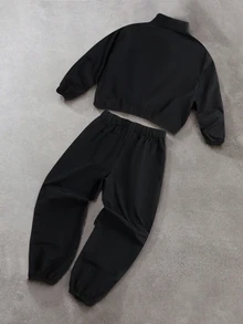 SHEIN 青少年男孩 2件組休閒拼色立領夾克外套與長褲，適合秋冬返校季 - 彩色 - 查看 2