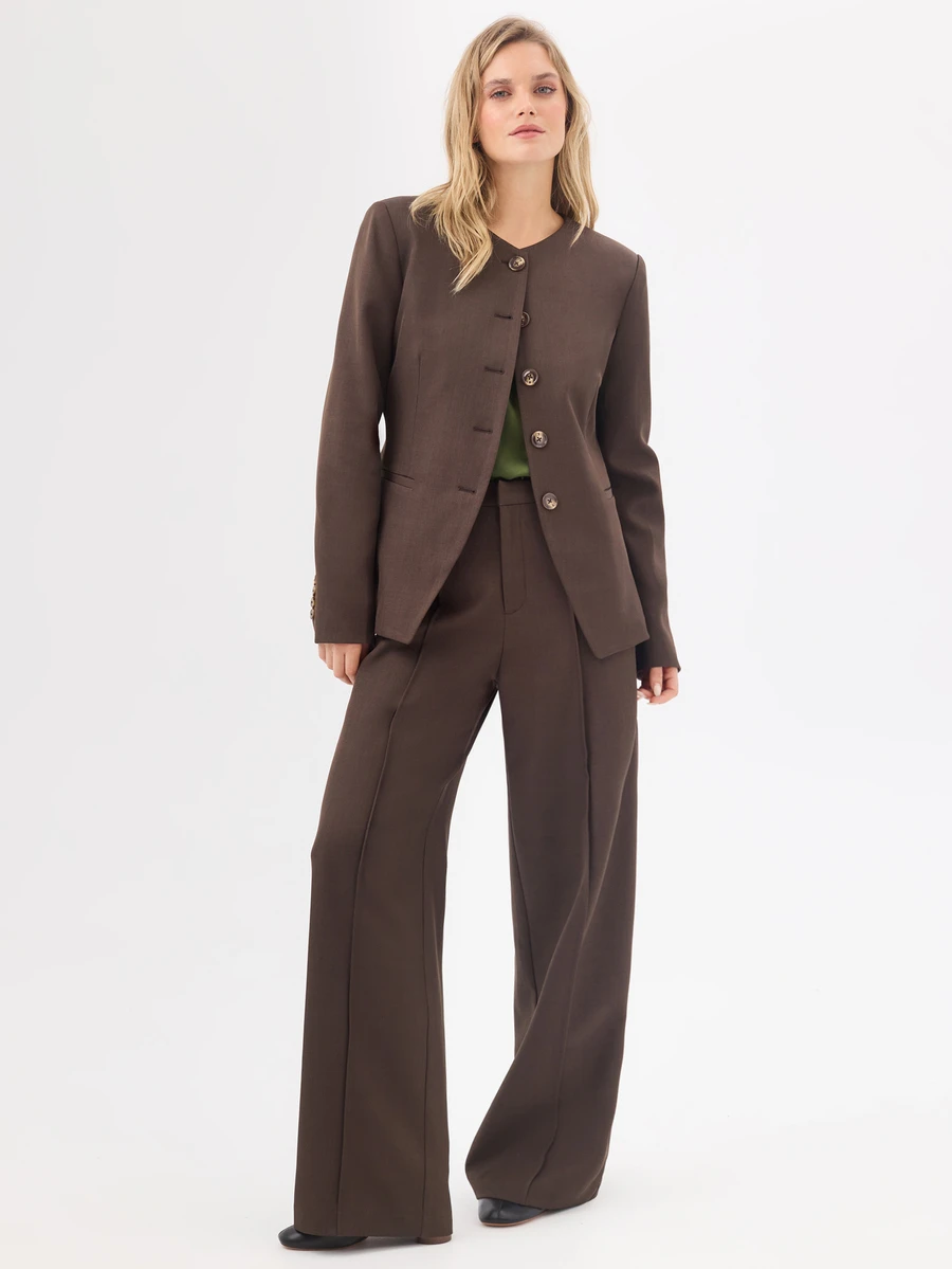 KÆRIA Hus Collarless Sculpted Blazer - Compact Tailoring - Espresso Brown - Power Dressing, 80s, Minimalist, Work, Office, Chill, Lawyer - Brown - View 1