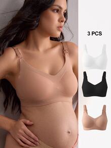 Moonlight&Mama 3pcs Minimalist Seamless Comfortable Maternity Bras - Multicolor - View 8