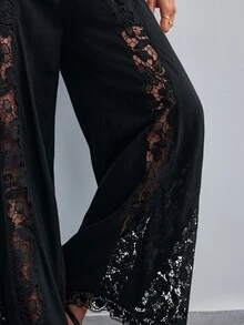 Willow Rêve Women's Black Lace Patchwork Flare Leg Pants - Black - View 4