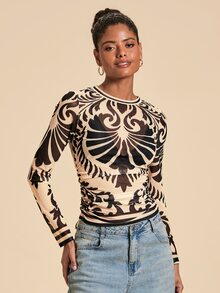 Travachic 女款全印花休閒日常長袖上衣 - 彩色 - 查看 5