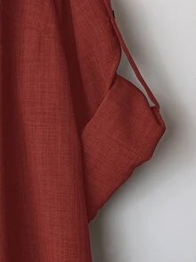 SHEIN LUNE 大尺碼女款休閒兩件套，純色捲袖單排扣休閒通勤襯衫搭配高腰寬鬆寬腿長褲 - 紅木色 - 查看 7