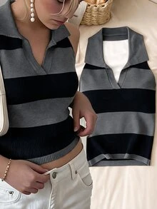 Story & Sage Women's Striped Colorblock Halter Neck Knit Top - Multicolor - View 1