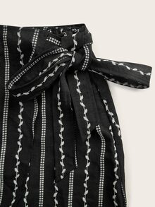 Freevana Women Boho Striped Floral Wrap Mini Skirt With Side Tie Knot And Asymmetrical Hemline - Black - View 8