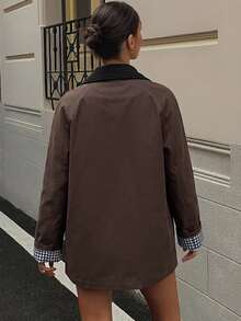 DAZY Women's Casual Colorblock Trench Coat, Regular Fit Autumn Jacket - Brown - View 3
