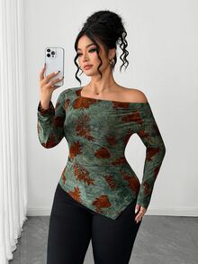 Orbivine 2026 Autumn New Plus Size Women's Knit Casual Pattern T-Shirt Top For Daily Wear And Outings - Multicolor - View 3