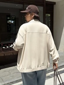 Muchica Plus Size Women's Colorblock Zipper Casual Everyday Long Sleeve Jacket - Apricot - View 2