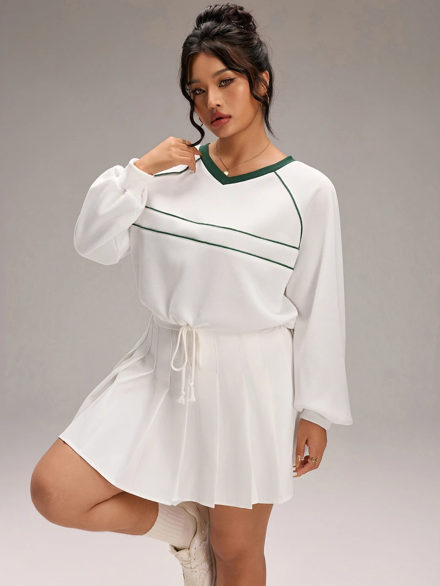 EMERY ROSE Plus Size Women's Colorblock Casual Everyday Long Sleeve T-Shirt - White - View 1