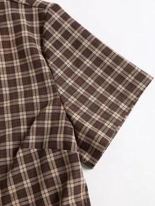 Sweetra French-Style Short-Sleeved Plaid Women's Shirt With A Fitted Waist And Tie, A Simple And Retro Style. - Multicolor - View 5