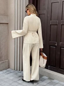 Serisse Women's Solid Color Long Sleeve Top And Pants Casual Daily 2 Pieces Set - Multicolor - View 2