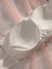 Crystal Vow Lace Eyelash Cross Back Bandeau Bra - White - View 4