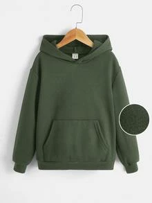 Tween Boy Pocket Drop Shoulder Sweatshirt, Casual Suitable For Spring/Autumn Daily Wear - Army Green - View 6