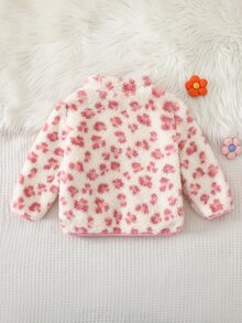 Cozy Pixies 女嬰花卉印花抓絨內裡圓領長袖夾克，百搭舒適秋冬女童外套 - 淺粉色 - 查看 2