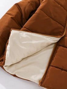 SHEIN Teen Boy Teen Boy Casual, Basic Brown Hooded Winter Coats, Perfect For Staying Warm During The Fall/Winter Back-To-School Season. - Brown - View 9