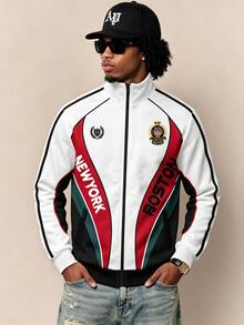Aesthetic Post Retro Colorblock Regular-Fit Polyester Track Jacket With Stand Collar And Zip Pockets For Streetwear - Multicolor - View 3