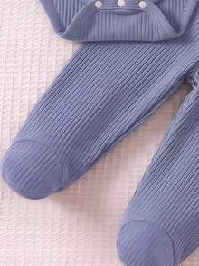 2件組新生兒居家服套裝，嬰兒恐龍刺繡2件套，春秋款羅紋長袖連身衣 + 腳套褲，男嬰分體套裝 - 彩色 - 查看 5