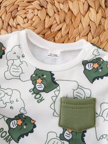 新生兒男嬰/女嬰秋冬可愛卡通圖案長袖運動衫與長褲套裝 - 軍綠色 - 查看 7