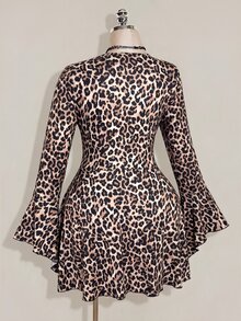 SHEIN ICON Women's Plus Size Lace Patchwork Leopard Print Dress - Khaki - View 8