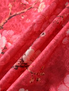 ROMWE MEN New Chinese Style Modified Tang Suit Jacket With Koi And Peach Blossom Print, Frog Buttons, Crane Embroidery, Woven Tape Patchwork, Retro Sport Casual Outerwear - Red - View 7