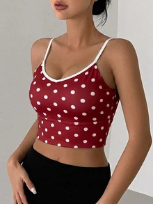 DAZY Polka Dot All-Over Print Contrast Color Strap Padded Sports Bra For Women - Burgundy - View 4