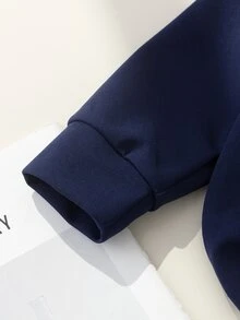 Infant & Toddler 2 Pieces Set, Long Sleeve Sweatshirt + Light-Colored Faux Layered Collar Design, Ribbed Cuffs; Paired With Matching Wide-Leg Long Pants, Suitable For Daily School, Back To School, Suburban Outings, Visiting Friends And Family, Spring And Autumn Wear, Stylish And Cute - Blue - View 4