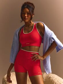 Athîral Women's Decorated Trim Camisole & Shorts Sports Set, Minimalist Chic Casual Everyday Wear - Red - View 7