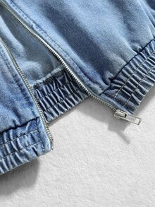 ROMWE MEN Men's Loose Fit Stand Collar Denim Jacket - Light Wash - View 8