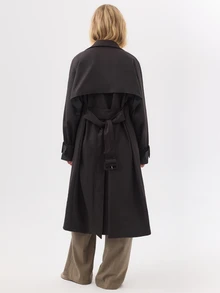 KÆRIA Hus Belted Double Breasted Midi Trench Coat - Black - View 2