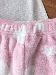 Genkimix Kids 3Pcs Baby Girls Sweatshirt Pants Set Cute Sweet Pink Bow Ruffle Star Print Fuzzy Long Sleeve Round Neck Thick Holiday Winter Fall Plushy - Baby Pink - View 8