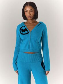 MUSERA 藍色針織拉鍊連帽外套 單獨販售 秋冬日常休閒款 - 藍色 - 查看 5