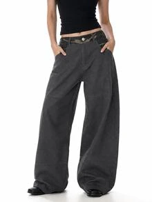 DAZY Women's Colorblock Patchwork Street Casual Loose Fit Jeans - Army Green - View 7