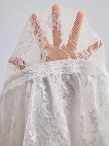 Willow Rêve Women's White Lace Semi-Sheer Stand Collar Button Long Sleeve Blouse - White - View 8