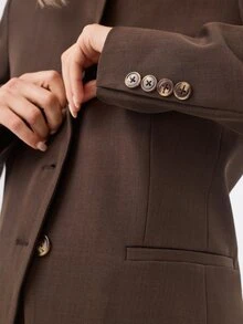 KÆRIA Hus Collarless Sculpted Blazer - Compact Tailoring - Espresso Brown - Power Dressing, 80s, Minimalist, Work, Office, Chill, Lawyer - Brown - View 7