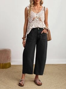 EMERY ROSE Quần jean denim phong cách thời trang đường phố size lớn có túi và cúc cài - màu đen - Xem 5