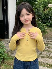 Dazy Kids Tween Girl) Fitted Long Sleeve Casual Base Layer Top T-Shirt - Yellow - View 5