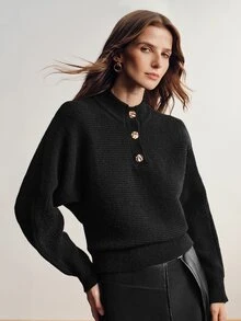 Briarwyn Damen einfarbiger lässiger Alltags-Langarm-Pullover - Schwarz - Übersicht 5