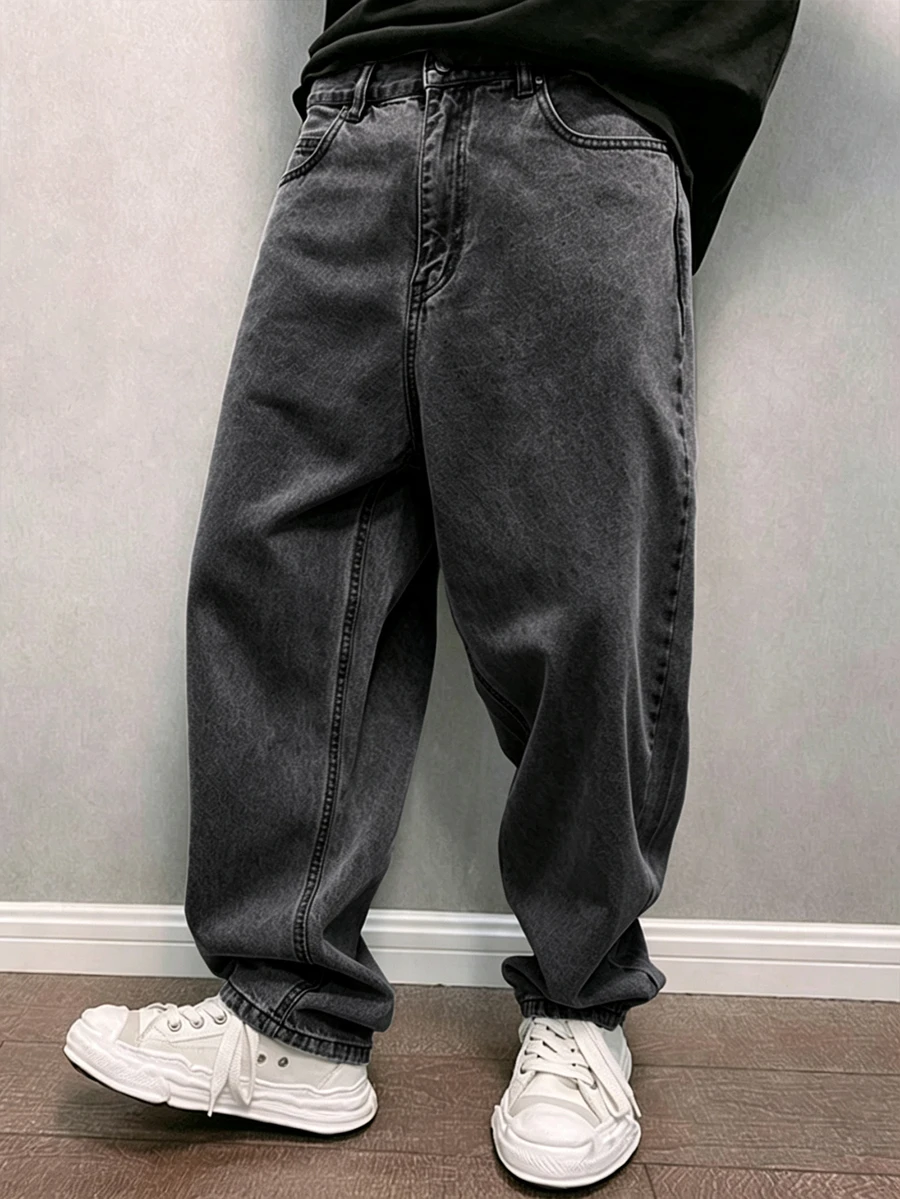 STEELVANCE 男士斜口袋直筒牛仔褲 - 灰色 - 查看 1