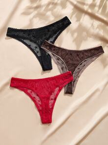 Charlaine Women's 5-Point Star Mesh Fashion Thong Panties 3-Piece Set - Multicolor - View 2