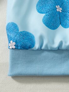 SHEIN 女童時尚 3D 全身印花拉鍊夾克，附保暖內裡，舒適百搭秋冬外套 - 藍色 - 查看 7